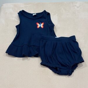 Old Navy 12-18m Kids Navy Ribbed Tank & Bloomers Set with Butterfly